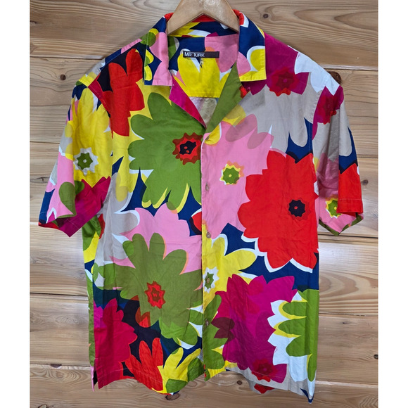 Mr Turk Floral Vibrant Short Sleeve Button Shirt Men XL READ - Picture 1 of 10